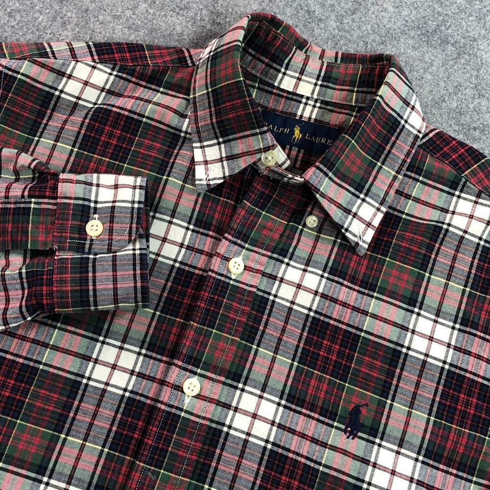 Ralph Lauren Mens Plaid Button Down Shirt S Red Green Long Sleeve Oxford Cotton